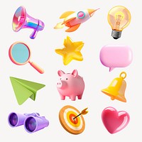 Colorful 3D icons for various themes set psd