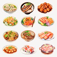 Delicious Japanese cuisine assortment set psd