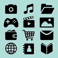 Digital icons for multimedia applications set psd