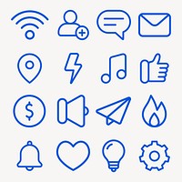 Blue outlined communication icons set psd