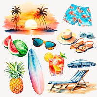 Tropical beach vacation essentials set psd