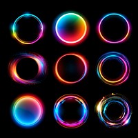 Colorful neon glowing circular frames set psd