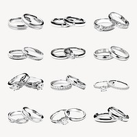 Elegant silver wedding rings  set psd