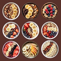 Healthy breakfast bowls variety  set psd