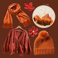 Cozy autumn knitwear and embroidery set psd