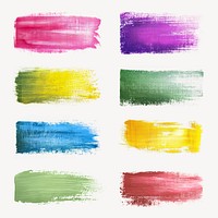 Colorful brush strokes on canvas set psd