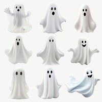 Cute cartoon ghost characters set psd