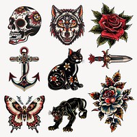 Vintage tattoo s  set psd