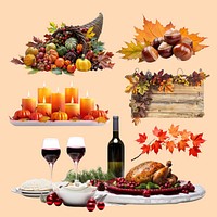 Thanksgiving feast autumn decorations set psd