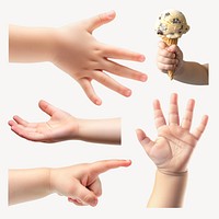 Child hands holding ice cream set psd