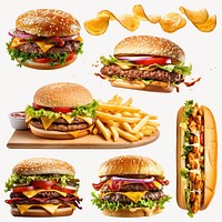 Delicious fast food variety displayed  set psd