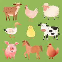 Cute farm animal illustrations set psd