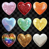 Glittery colorful heart-shaped gems set psd