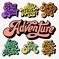 Colorful motivational adventure typography set psd