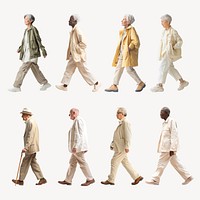 Elderly individuals walking in style  set psd