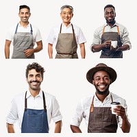 Diverse baristas smiling with coffee set psd