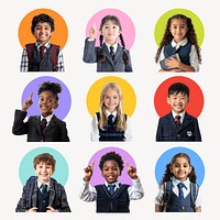 Diverse school children smiling  set psd