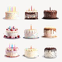 Colorful birthday cakes variety  set psd