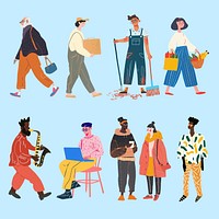 Diverse characters in everyday activities  set psd