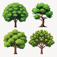 Diverse vibrant cartoon trees  set psd