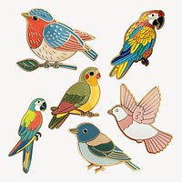 Colorful enamel bird pins   set psd