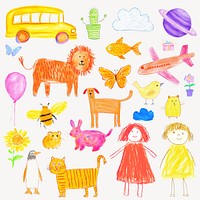 Colorful children's drawing   set psd