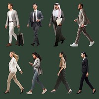 Diverse business professionals walking confidently  set psd