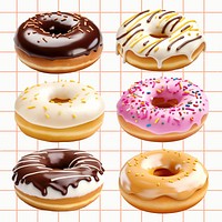 Delicious colorful glazed donuts set psd