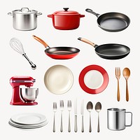 Kitchen cookware and utensils  set psd