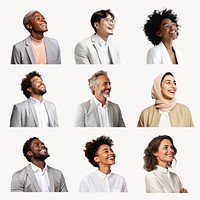 Diverse smiling professional portraits set psd