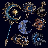 Elegant celestial-themed jewelry s  set psd