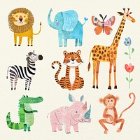 Colorful cartoon jungle animals  set psd