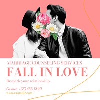 Fall in love  Instagram post template, editable text
