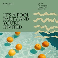 Pool party Facebook post template, editable design