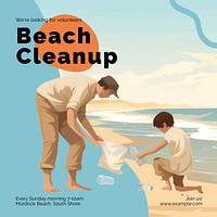 Beach cleanup Instagram post template, editable text