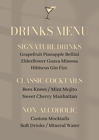 Drinks menu poster template  
