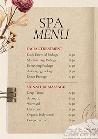 Spa menu template