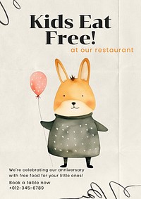 Kids eat free poster template, editable text and design