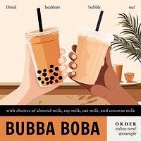 Healthy boba Instagram post template, editable text