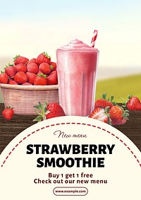 Strawberry smoothie poster template and design