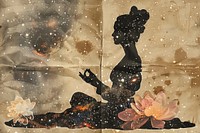 Silhouette woman doing meditation collage flower paper.