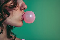 Woman blowing bubble gum balloon female person.