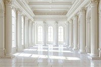 White room with antique pillars architecture building corridor.