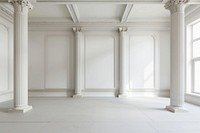 White room with antique pillars flooring indoors interior design.