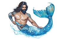 Male mermaid painting illustrated drawing.