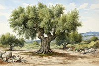Olive tree painting vegetation landscape.