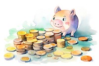 Illustration of coins with money bank animal mammal pig.