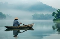 Boatman in a lake boat transportation recreation.