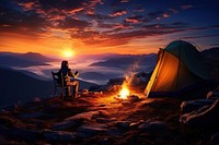 Camper in the mountains bonfire photo human.