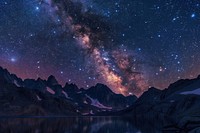 Milky Way over the mountain peaks landscape astronomy panoramic.